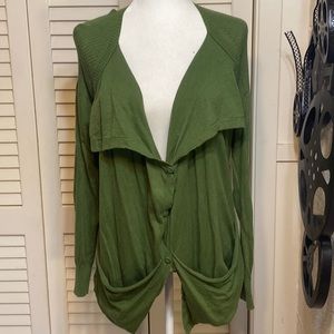 ANTHROPOLOGIE SPARROW M funky front pocketed green cardigan sweater